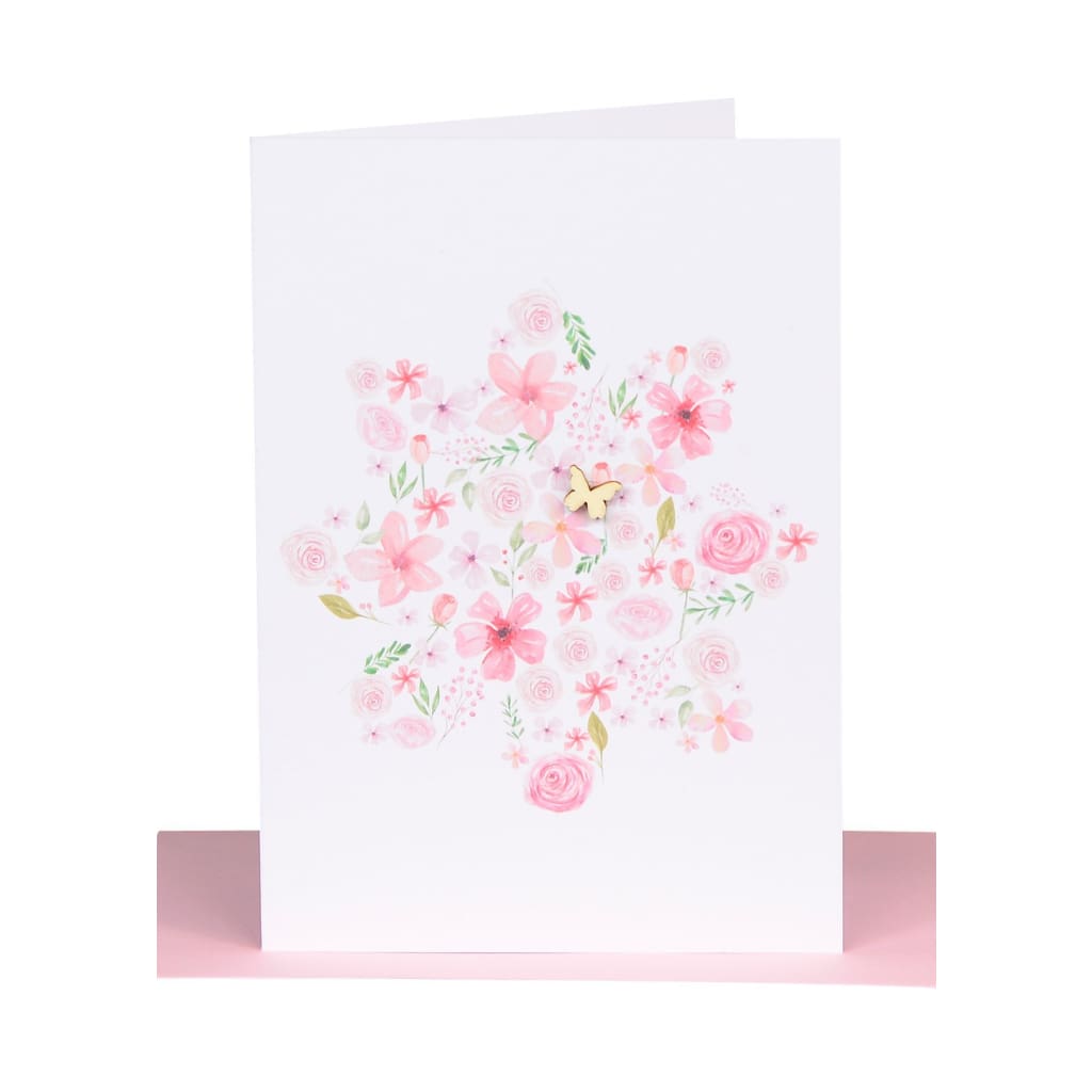 Lil’s Cards - Assorted - Light Pink Flowers - Wooden Butterfly - accessories