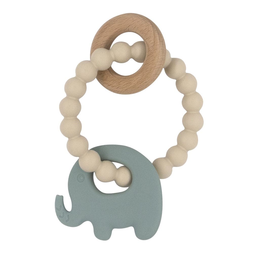 Silicone Elephant Teether with Beechwood Ring - Sage - Baby
