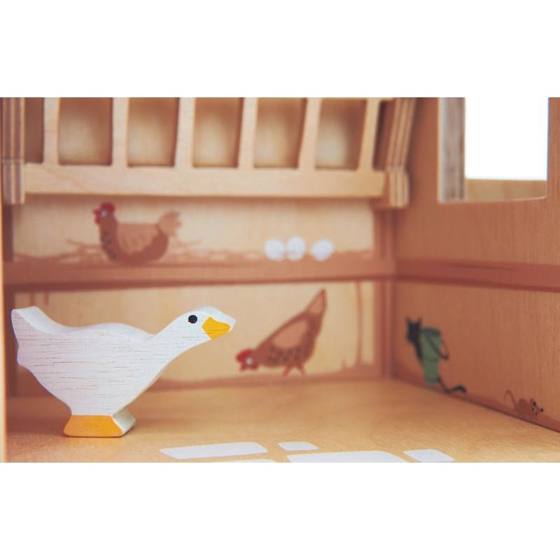 Close up of goose in chook pen from Tender Leaf Toys wooden farm set